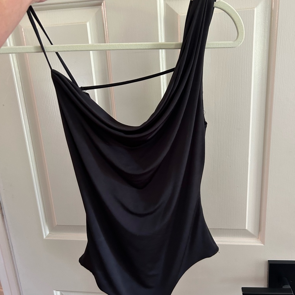 Black drape silk bodysuit